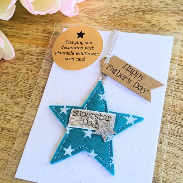 Superstar Dad Hanging Star Decoration and Plantable Wildflower Seed Backing Card