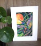 Bright Hummingbird small painting, letter box gift.   
