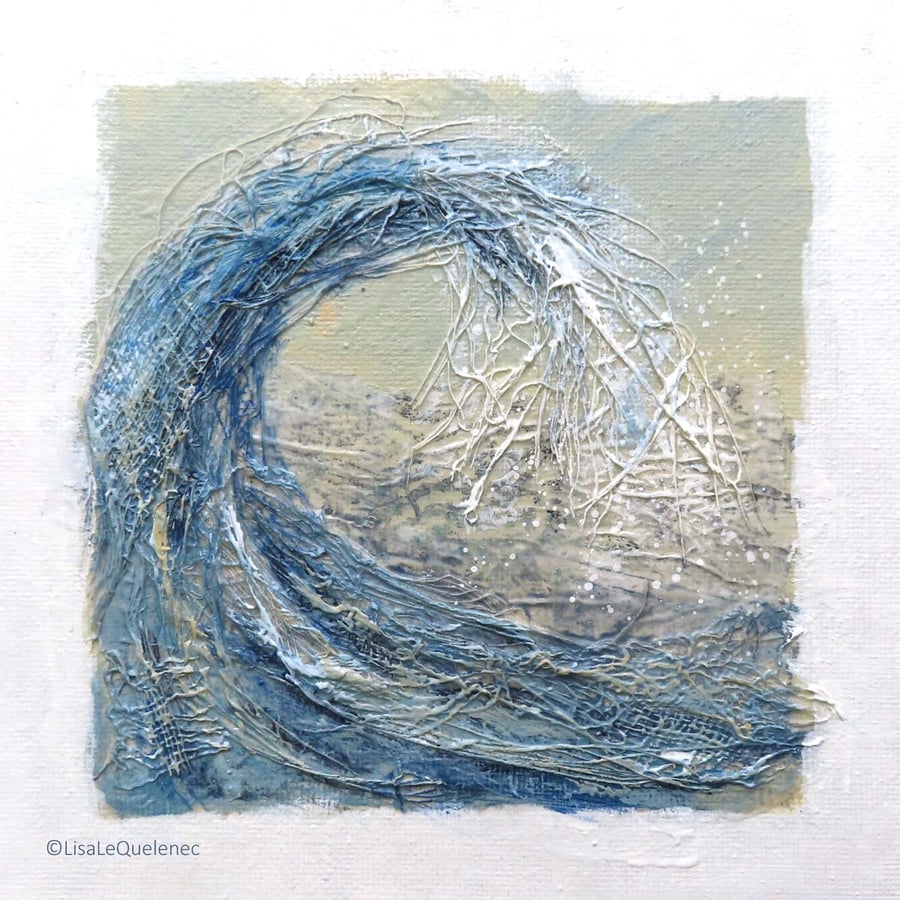 Crashing wave mixed media textured picture on canvas board ocean surf series