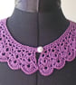 Crochet Lace Peter Pan Collar, Crocheted Lilac Cotton, Pearl Button - Image 1