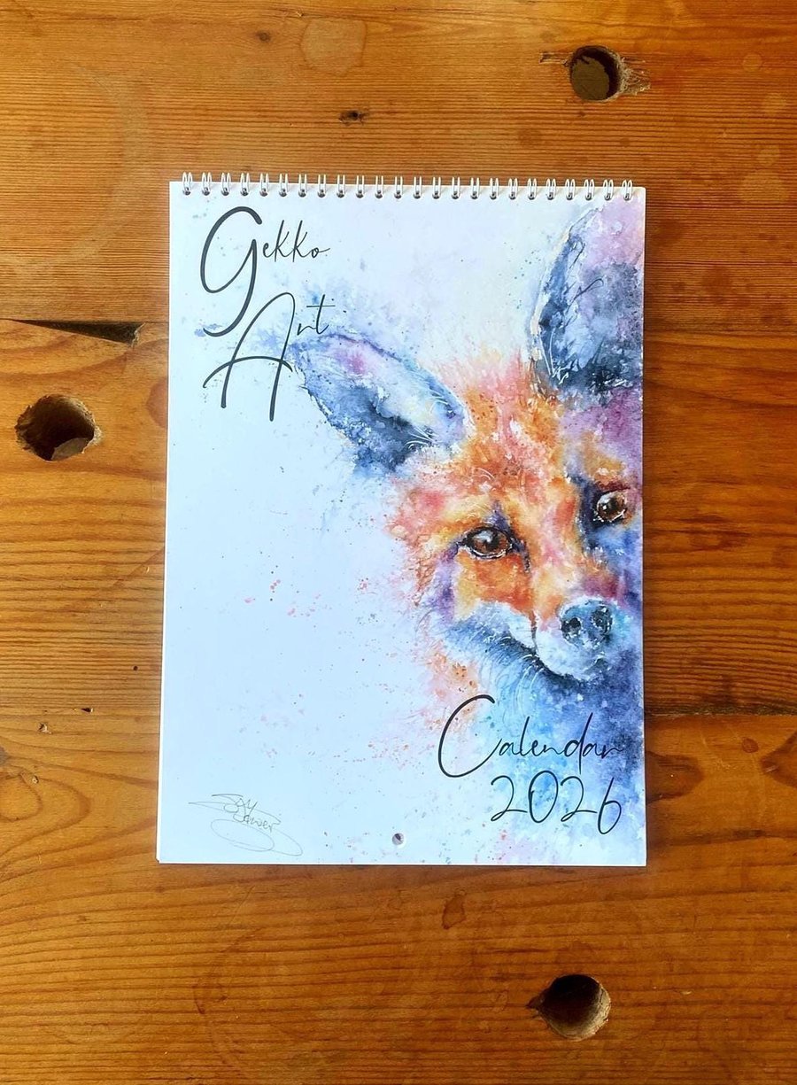 2026 Wildlife Art Calendar by Watercolour Artist Sandi Mower, Double A4 