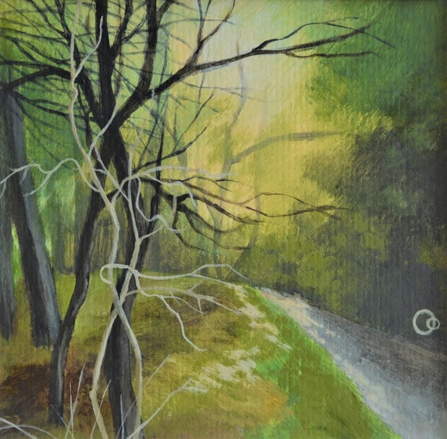 Woodland Stroll Original Mounted Acrylic Painting on Paper