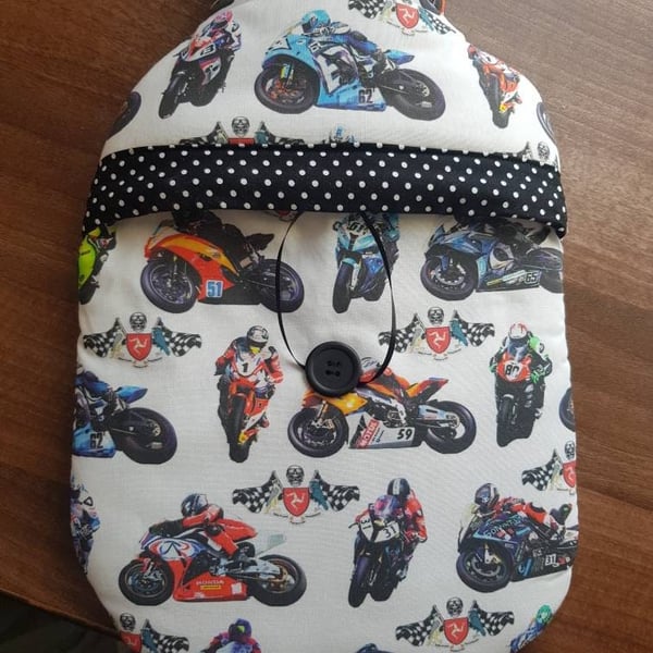 Motorbike fabric hot water bottle cover (with bottle)