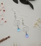 Sterling silver spiral wire dangle earrings with teardrop bead charms