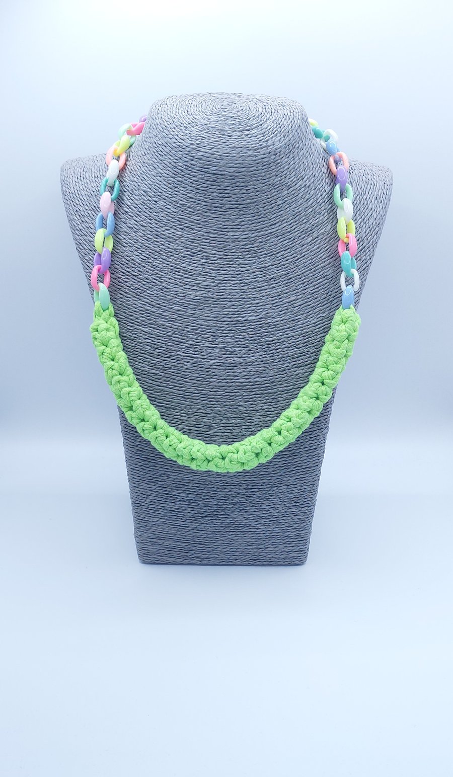 Crochet neon yellow statement necklace with chain