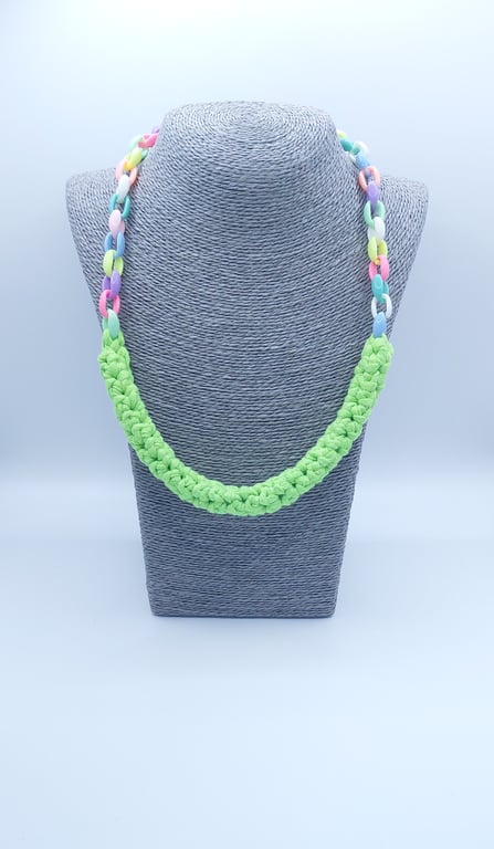 Crochet neon yellow statement necklace with chain