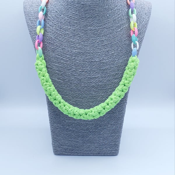 Crochet neon yellow statement necklace with chain