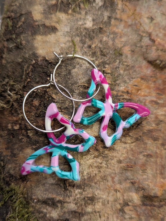 Flying butterfly polymer dangle earrings