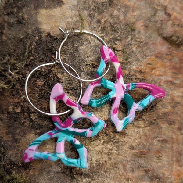 Flying butterfly polymer dangle earrings