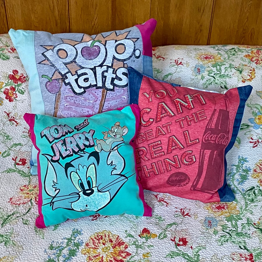 Retro T-Shirt Cushions Upcycled Denim
