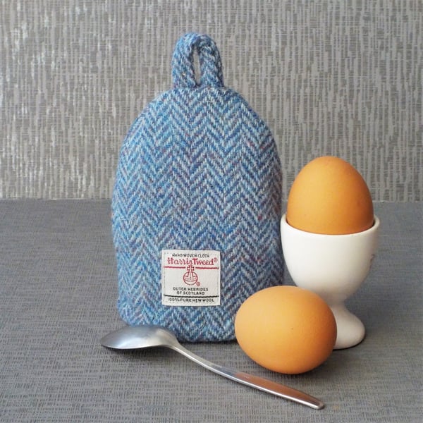 Harris tweed egg cosy blue herringbone gift for Dad