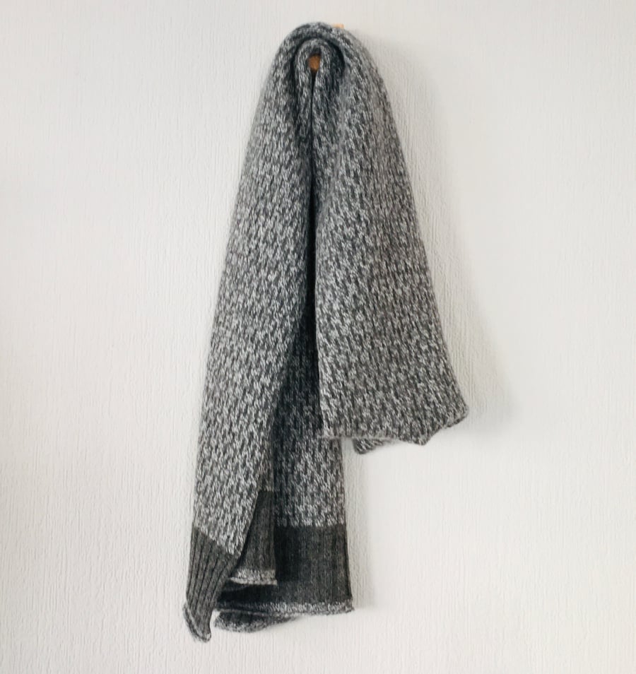 Scarf - super soft merino lambswool Nordic scarf in marled cliff and silver grey