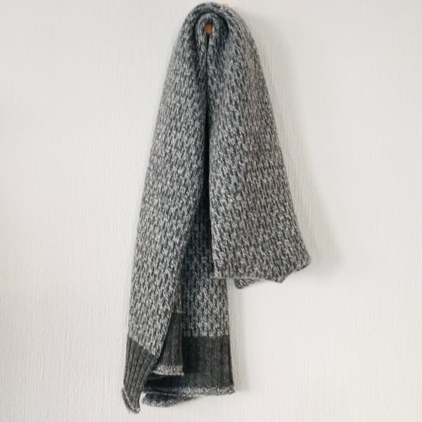 Scarf - super soft merino lambswool Nordic scarf in marled cliff and silver grey