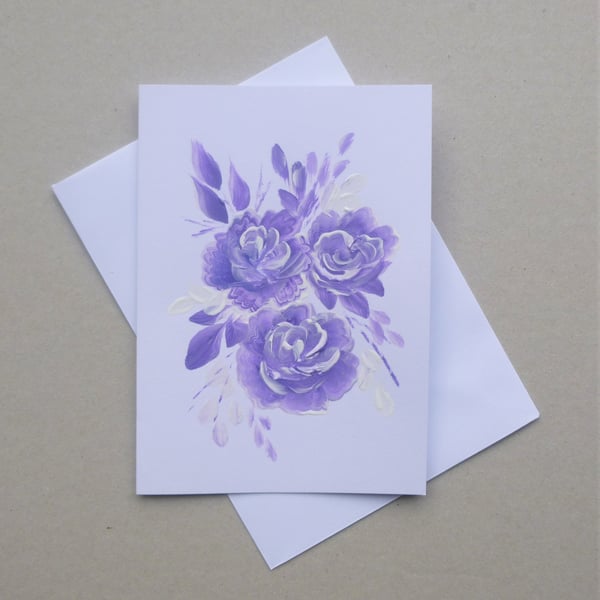 hand painted floral blank greetings card ( ref F 794 A5 )