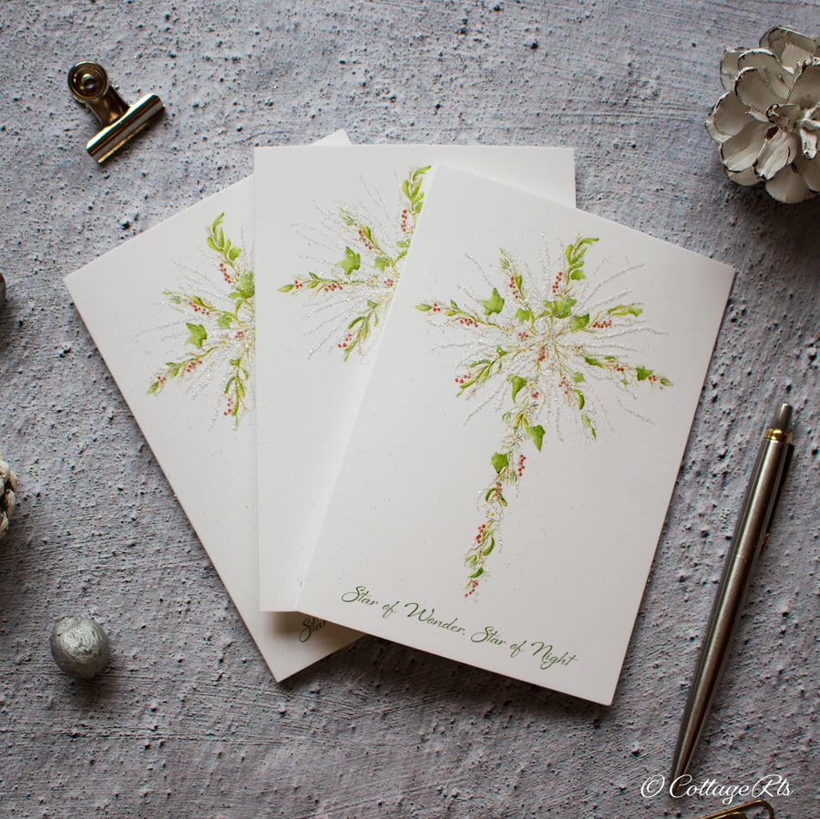 Pack of 6 Christian Christmas Star Cards Hand Designed By CottageRts