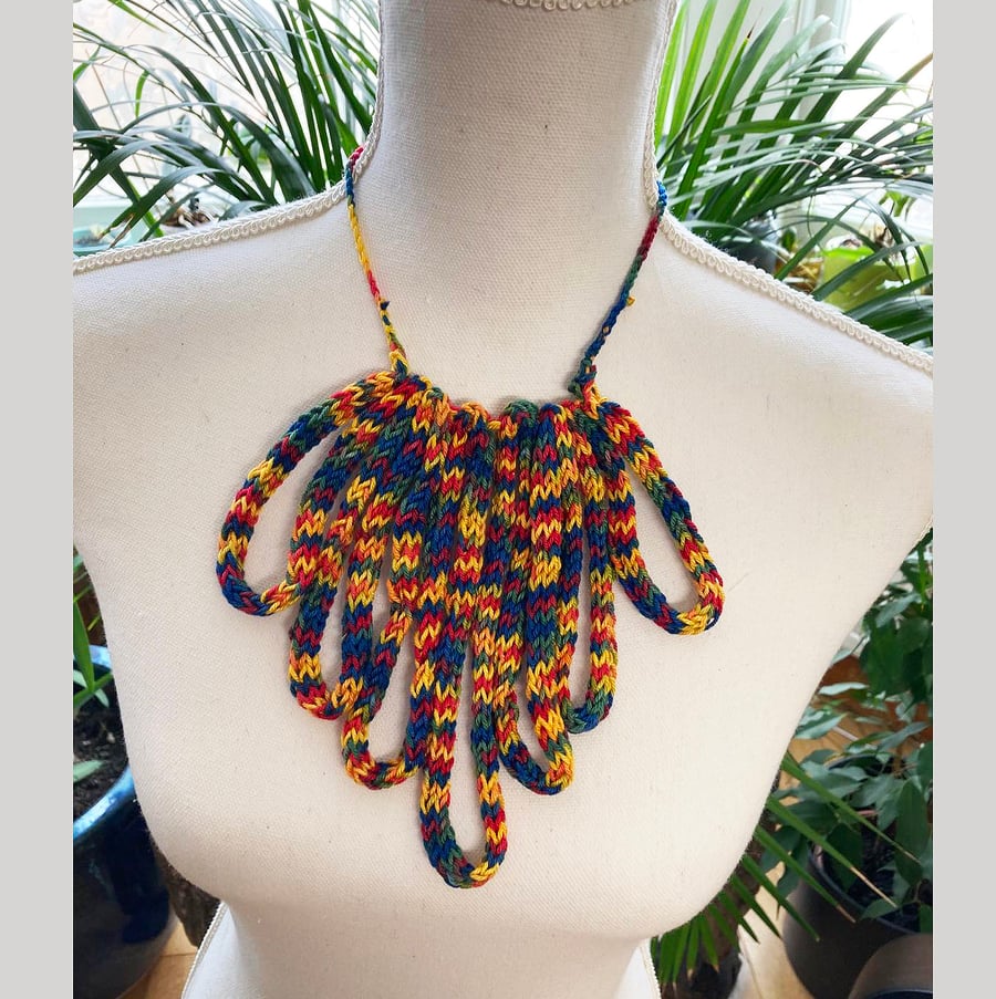 Rainbow colors crochet everyday necklace hand knit Boho jewelry