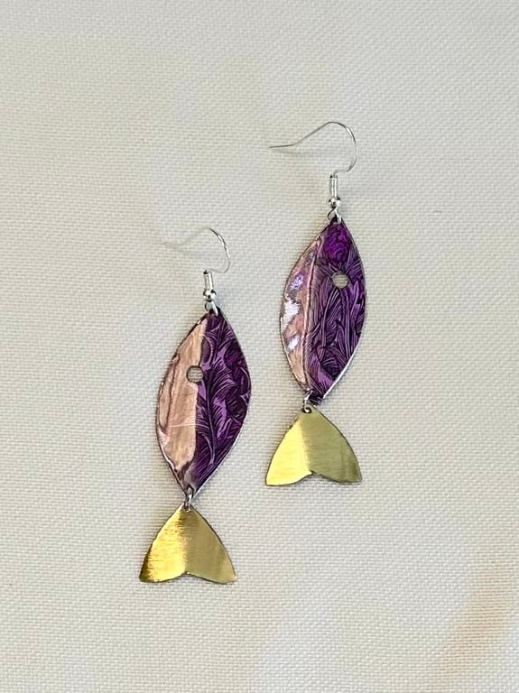 Fish shaped recycled tin earrings 