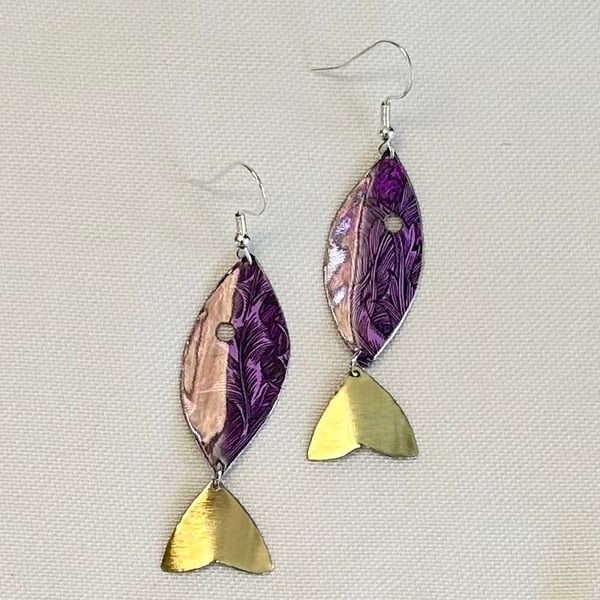Fish shaped recycled tin earrings 