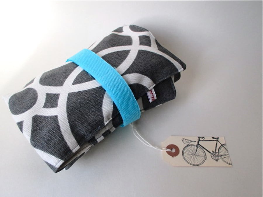 Bike Tool Tidy - Bicycle Tool Roll - Grey with turquoise strap