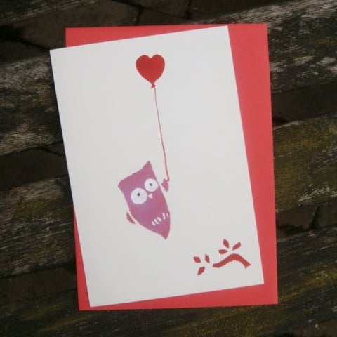 Valentines Card or Anniversary Card Owl