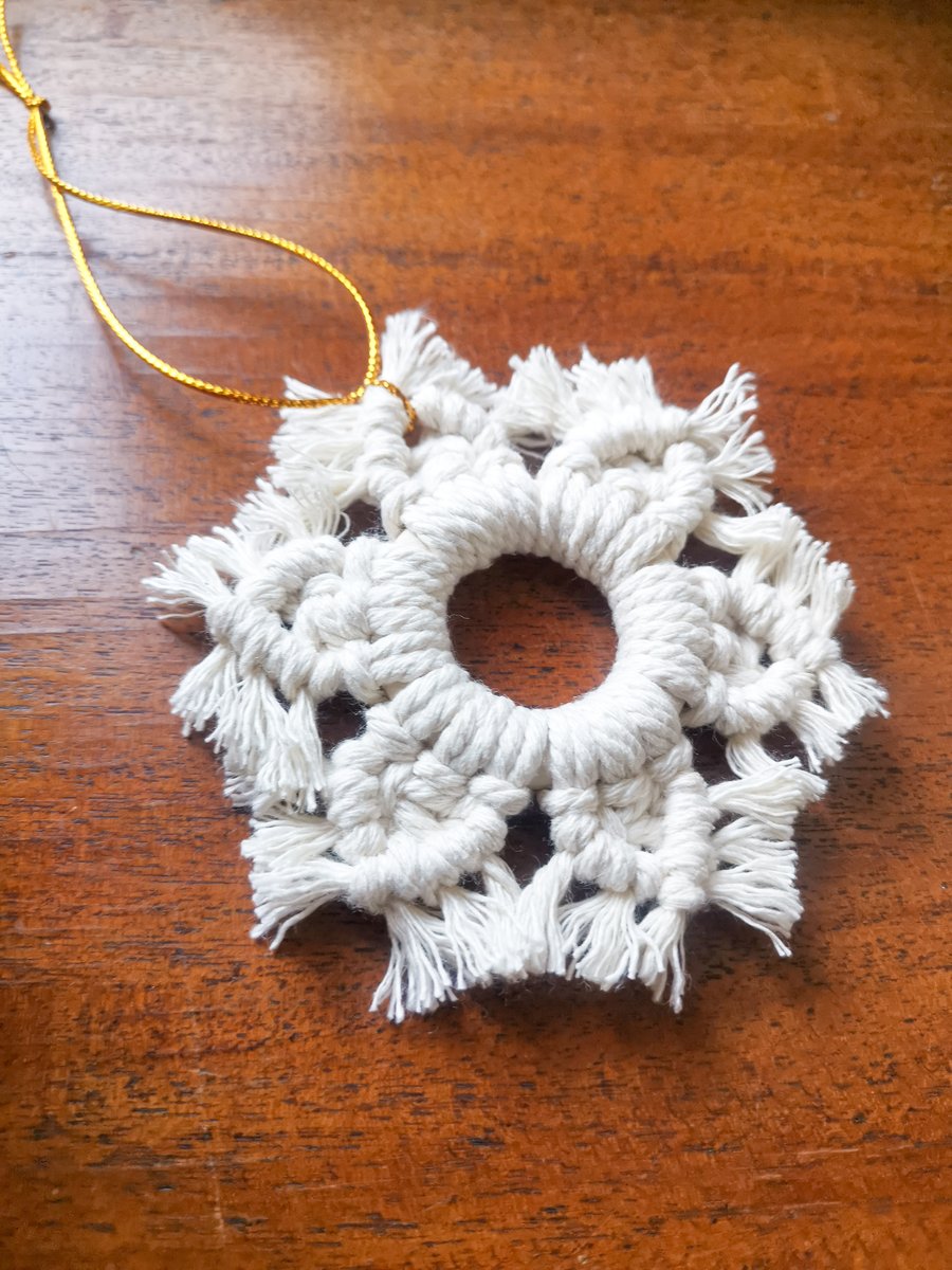 Christmas macrame ornament, Snowflake - Natural White FREE UK P&P