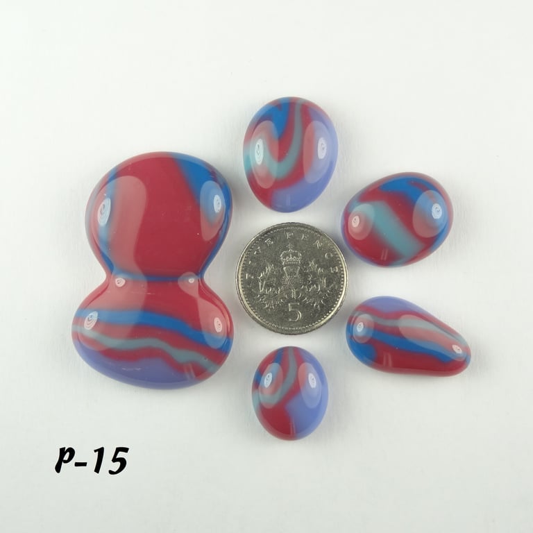 Fused glass cabochons flat backed perfect for jewellery making (P-15)