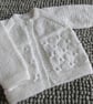 14" Newborn White One Button Eyelet Cardigan 