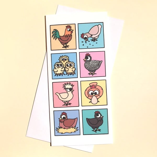 Easter Chicken Card - blank card with cute hens, chicks and cockerel L-RCH
