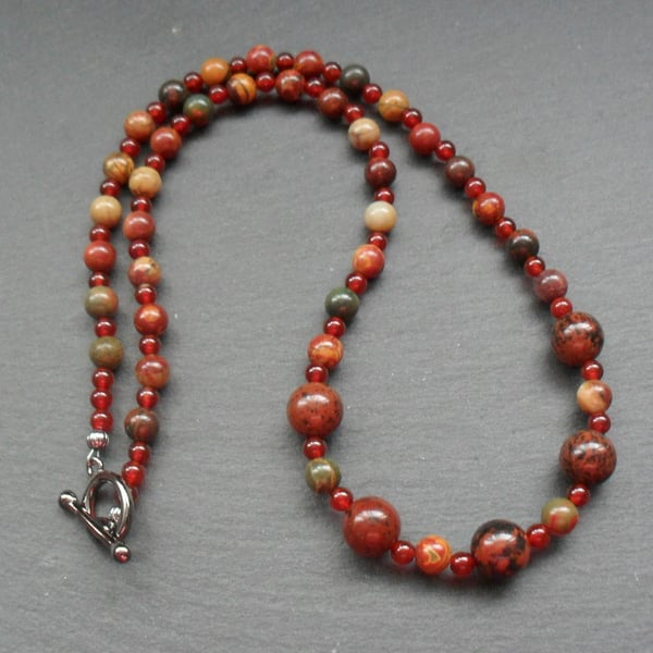 Obsidian Agate and Jasper  Beaded Necklace 