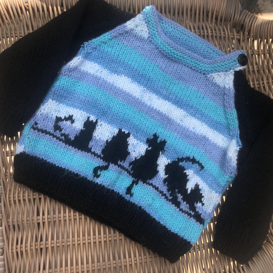 Hand knitted Jumper Baby cat sweater . Baby boy gift