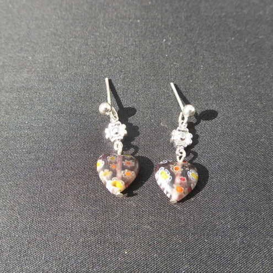 Purple Millefiori drop earrings