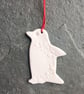 Scandi Penguin, hygge hanging decoration, white, The Porcelain Menagerie - Image 1