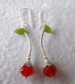 Orange Blossom Flower Bud Earrings with Vesuvianite Leaf, Sterling & Fine Silver - Image 7