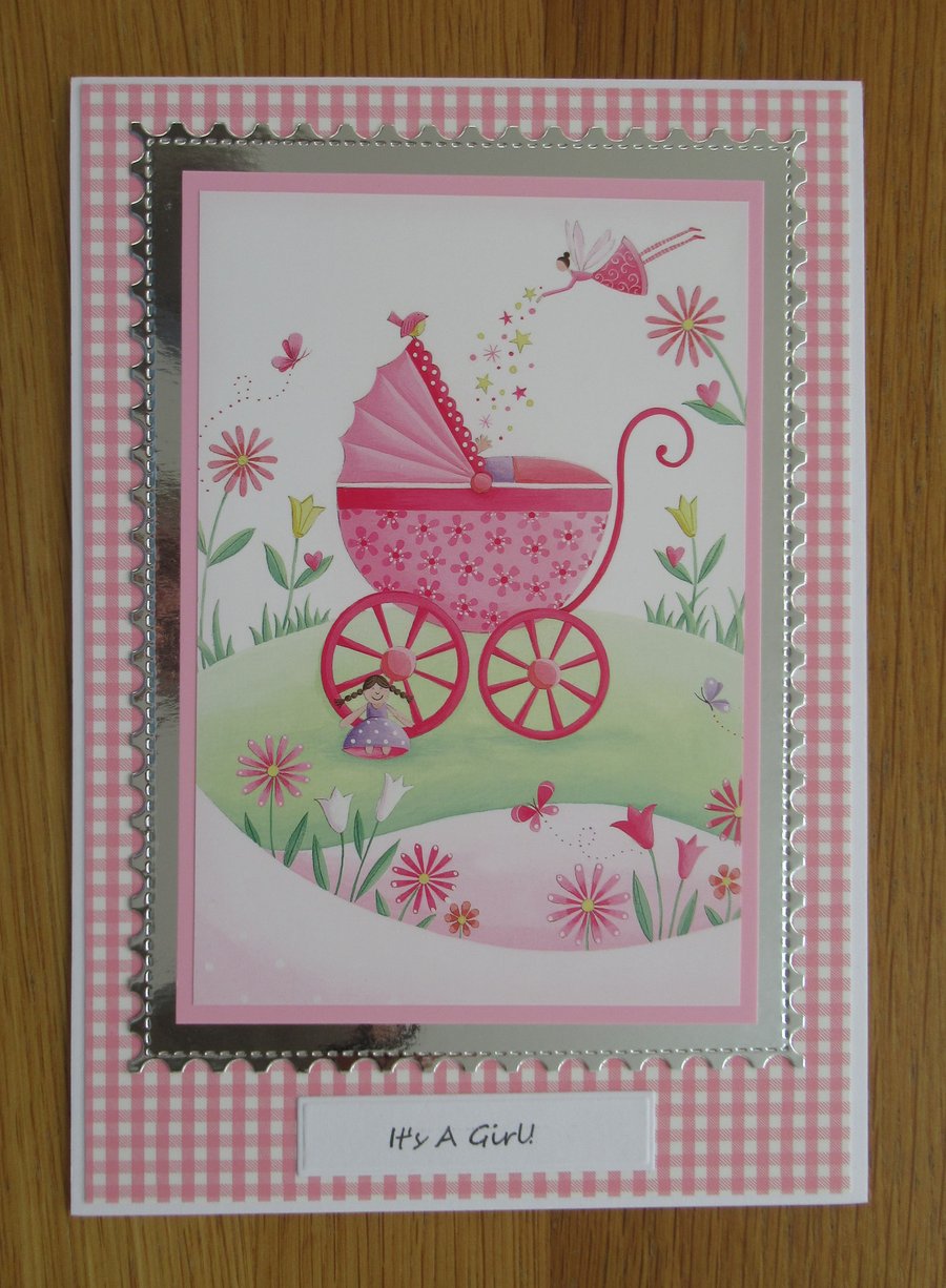Pink Pram - A5 New Baby Card