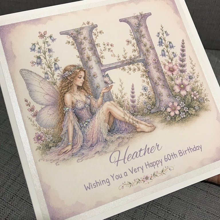 Personalised Fairy Card, Initial & Name Birthday Card, A-Z Greeting Card