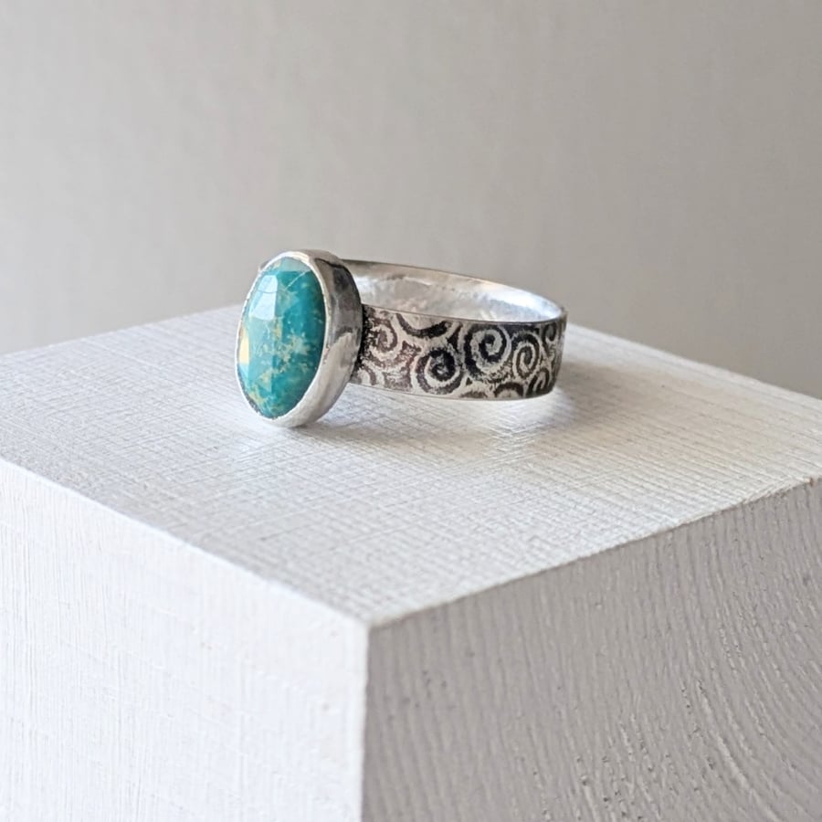 Handmade turquoise ring - spiral design ring
