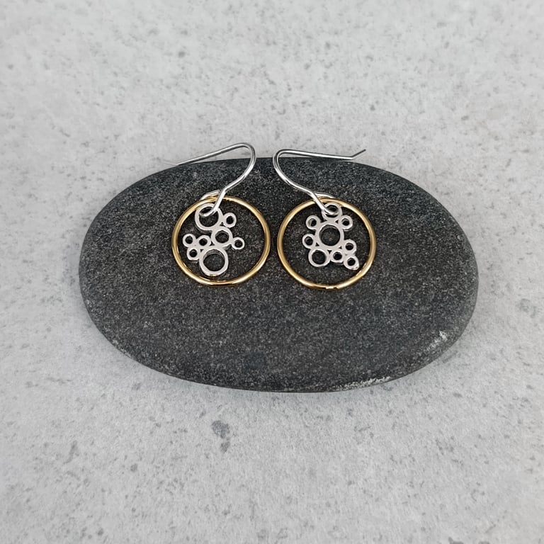 Recycled Sterling Silver Cells & 14ct Gold Filled Circle Earrings 