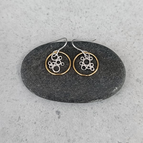 Recycled Sterling Silver Cells & 14ct Gold Filled Circle Earrings 