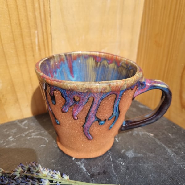 Handmade Stoneware Pottery Mug, One-off multicoloured glazes