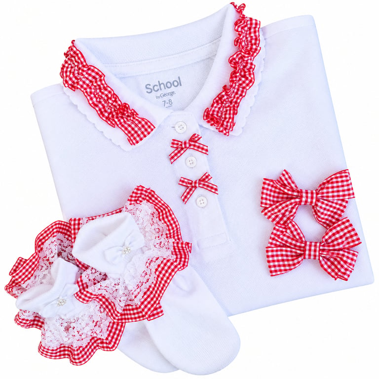 Sophia's Personalised Handmade 4-Piece School Sets - Red & White