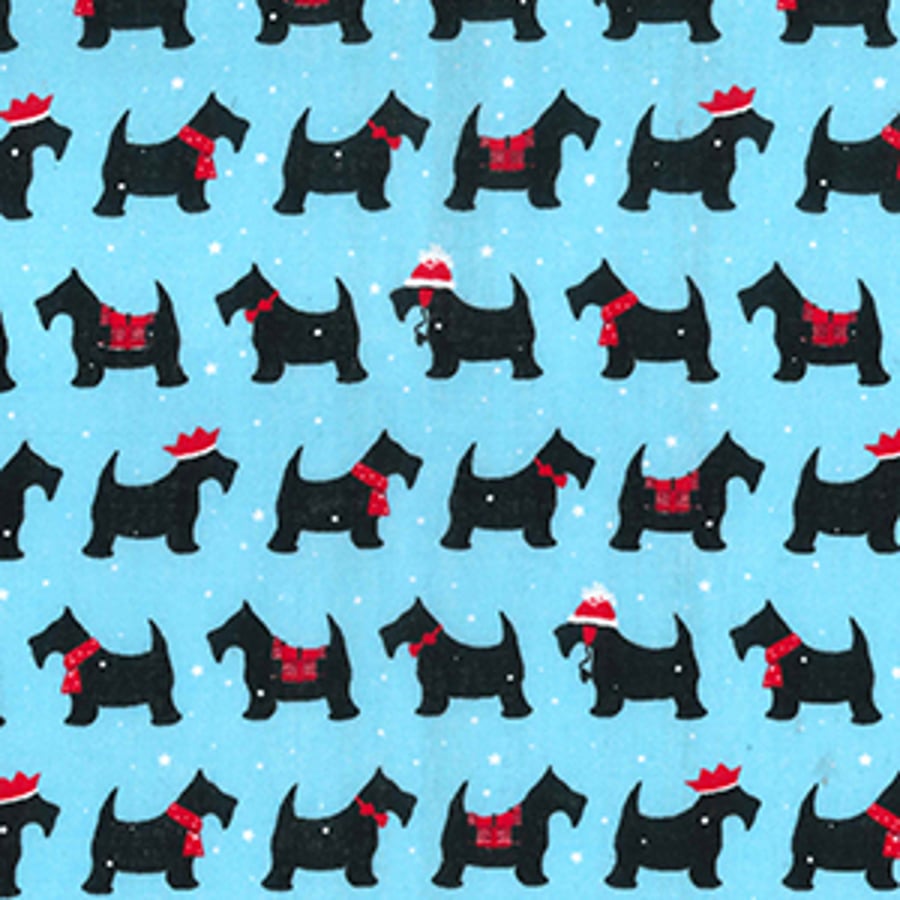 Xmas fabric blue with festive scotty dogs- per fat quarter or per metre lengths