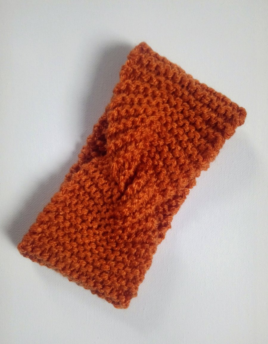 Pumpkin spice hand-knitted adult headband 