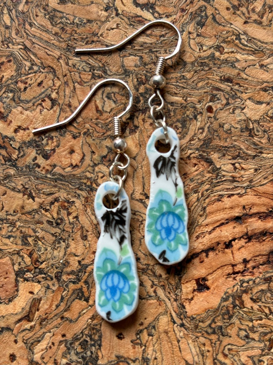 Handmade Drop Earrings, Broken China, Unique Earrings