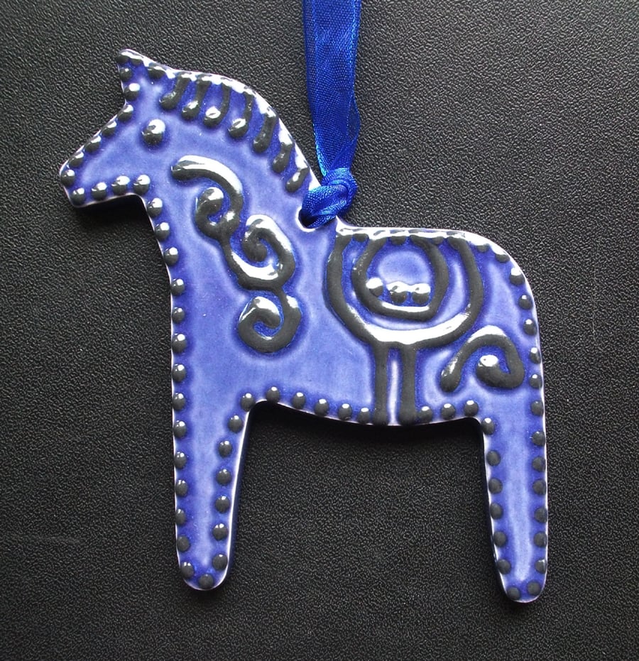 Blue ceramic folk horse decoration