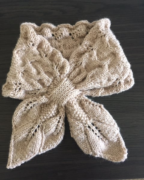Leaves & Cables  Cross Over Scarf in Fawn
