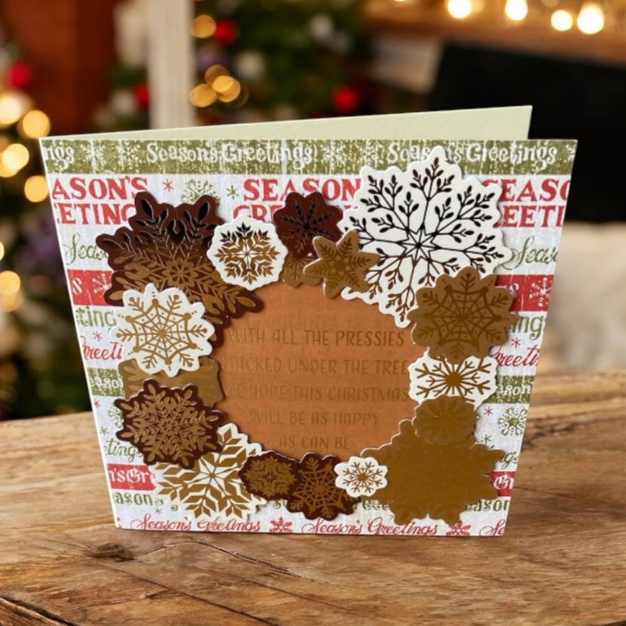 Vintage style Christmas Card with Snowflake Wreath. 