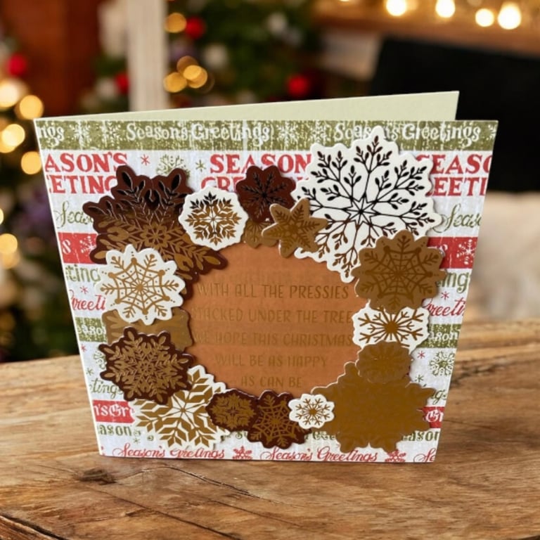Vintage style Christmas Card with Snowflake Wreath. 