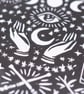 Witch MAGIC Lino print - small - black and white - handmade - Image 6