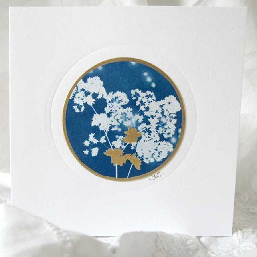 BOTANICAL CYANOTYPE PRINT CARD WITH GOLD LEAF