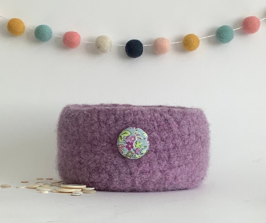 FELTED 'FUSSPOT' BOWL, desk tidy  . Lilac . Purple .Floral .